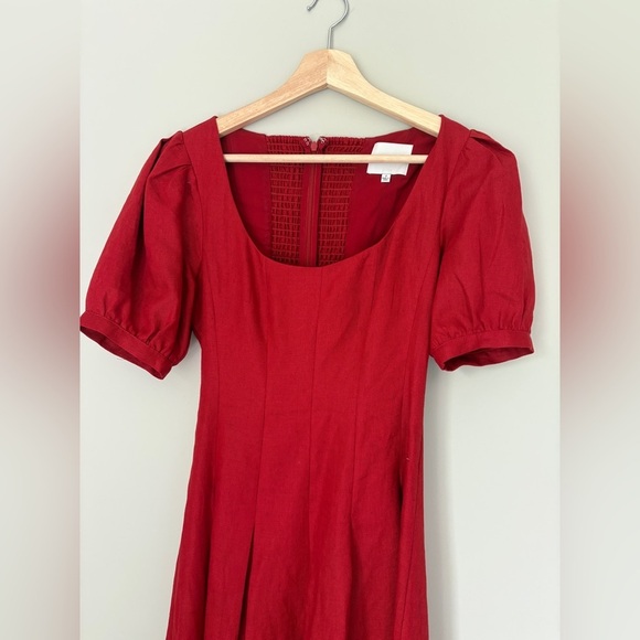 NEW Reformation Coucou Midi Linen Dress Sundried Tomato Red | US 2 UK 6 - Picture 9 of 16